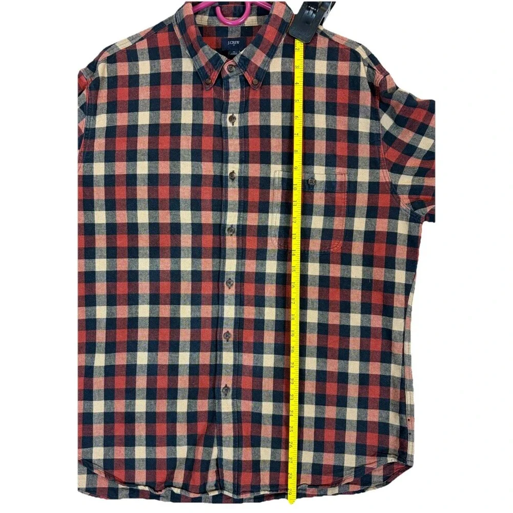 J Crew Cotton Twill L/S Button Shirt Red/Blue Plaid Suede Elbows Men’s XL
